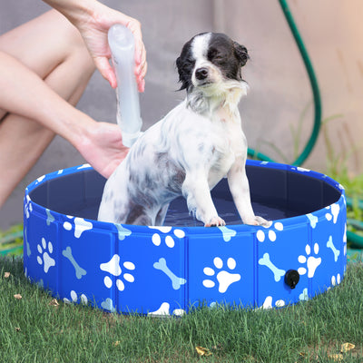 PawHut Foldable Dog Paddling Pool Pet Cat Swimming Pool Indoor/Outdoor Collapsible Bathing Tub Shower Tub Puppy Φ80 × 20H cm S Sized 