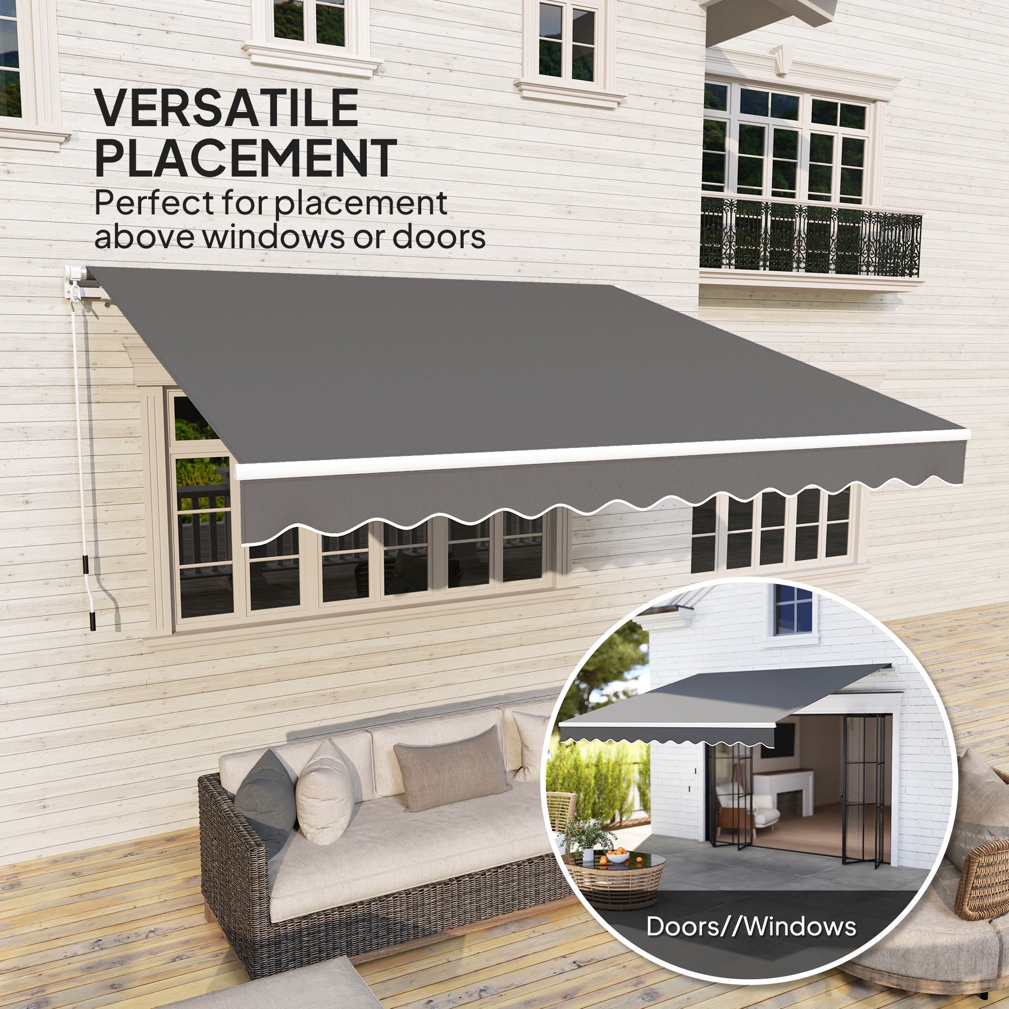Outsunny 3 x 2.5m Garden Patio Manual Awning, Retractable Canopy Sun Shade Shelter with Fittings and Crank Handle, Dark Grey 