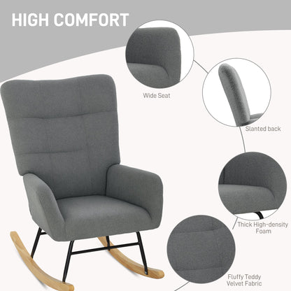 HOMCOM Teddy Fleece Rocking Chair - Grey 