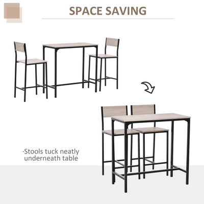 HOMCOM 3 Pcs Table Stool Set Industrial Design w/ Metal Frame Oak Tone MDF Panels Minimal Compact Beautiful 