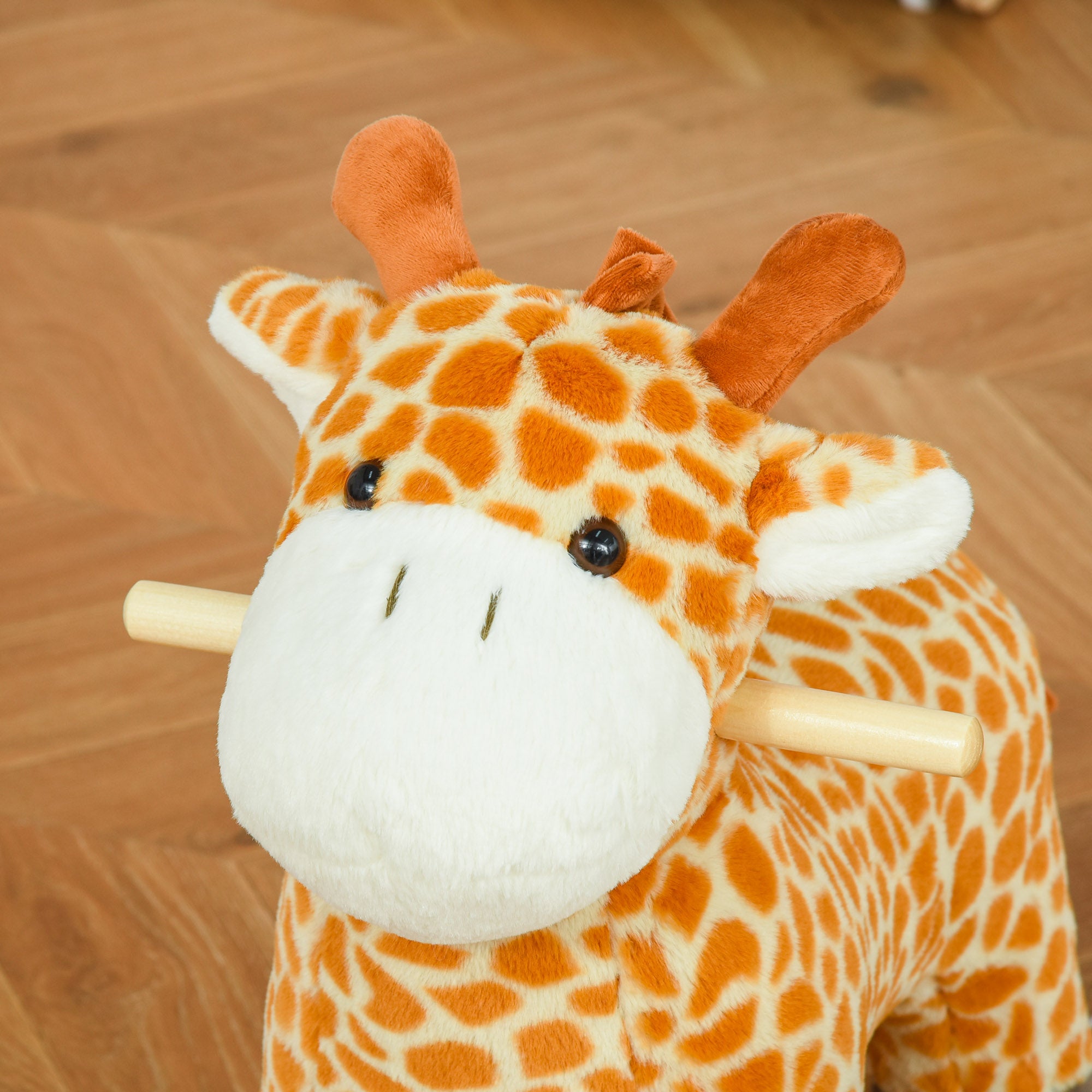HOMCOM 2 In 1 Kids Todder Rocking Horse Plush Ride On Giraffe Rocker with Wheels Wooden Base Animal Sounds for 3-6 Years 