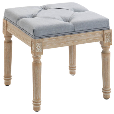 HOMCOM Vintage Foot Stool, Tufted Square Footrest with Wood Legs, Light Grey 