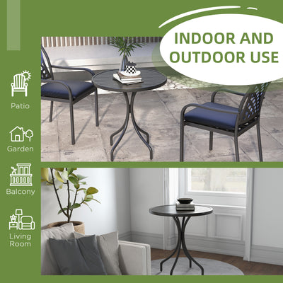 Outsunny 66cm Patio Table, Round Garden Table, Outdoor Side Table with Steel Frame and Slat Tabletop, Black 