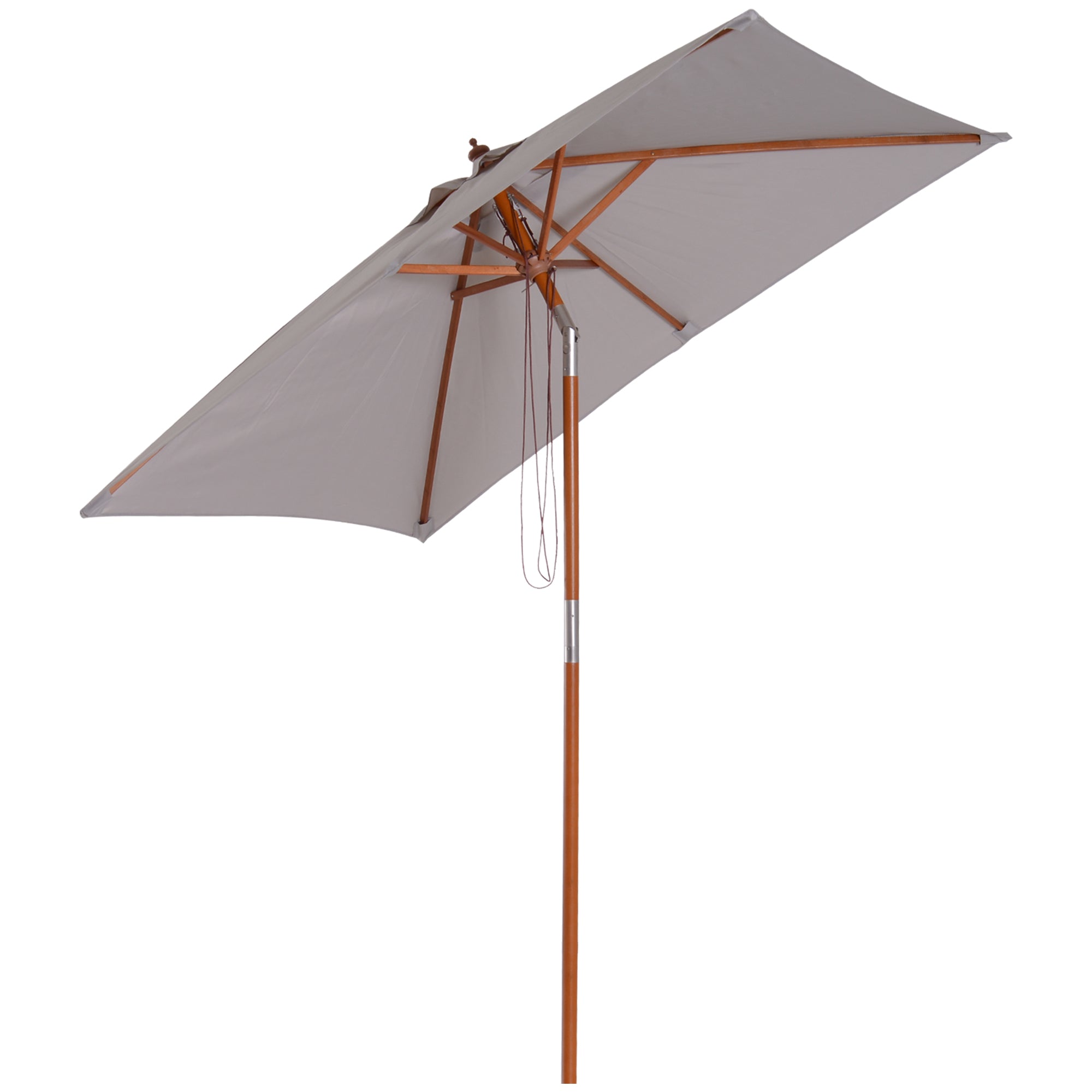 Outsunny 2m x 1.5m Garden Parasol Umbrella with Tilting Sunshade Canopy, Outdoor Market Table Umbrella with Wood and Bamboo Frame, Grey 