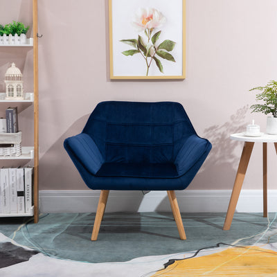 HOMCOM Armchair Accent Chair Wide Arms Slanted Back Padding Steel Frame Wooden Legs Home Bedroom Furniture Seating Blue 