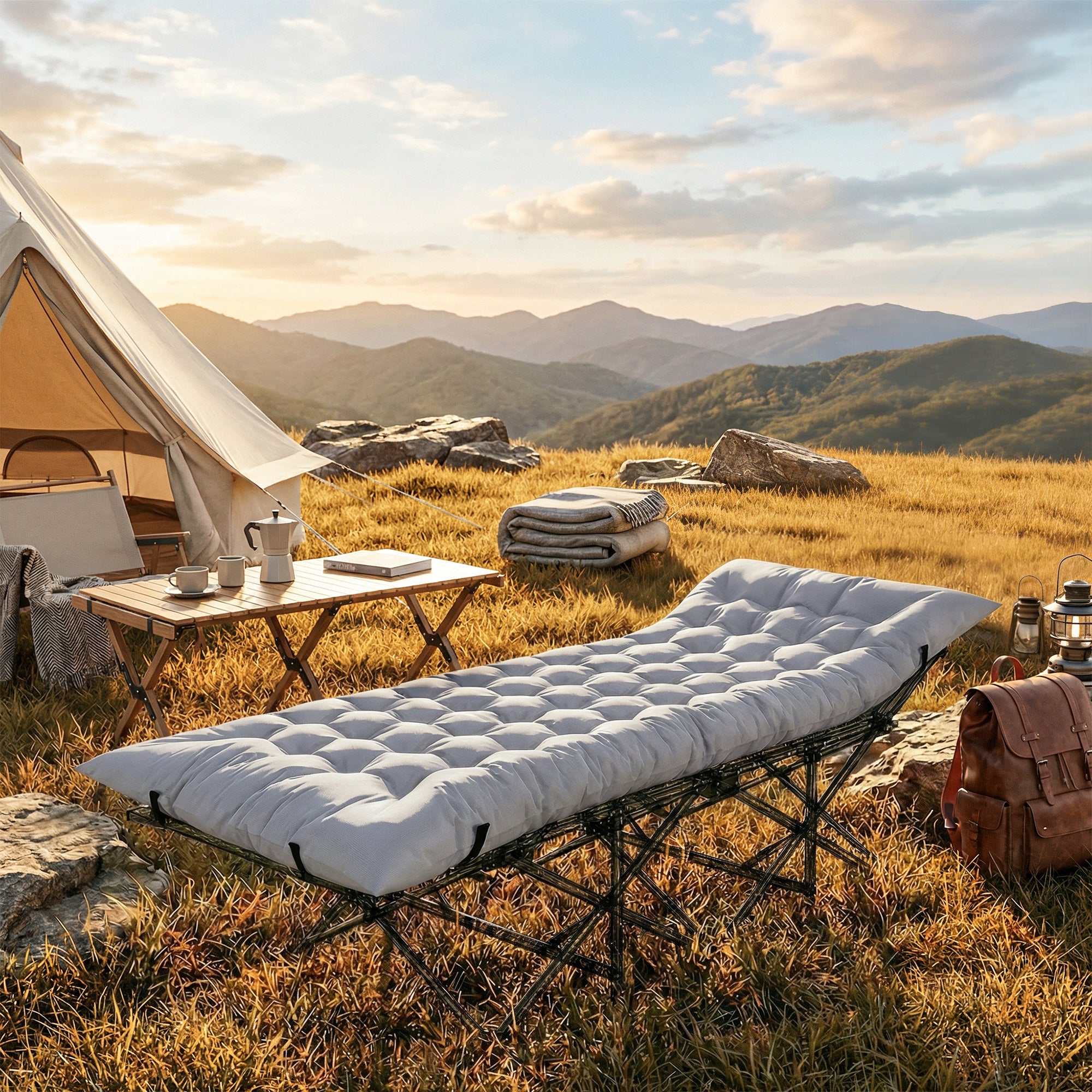 Outsunny Sleeping Mat, Foldable Camping Mattress Pad with Elastic Straps, Light Grey 