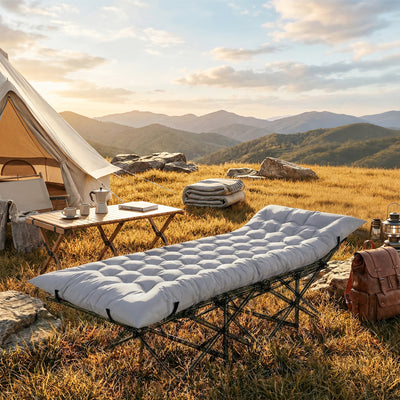 Outsunny Sleeping Mat, Foldable Camping Mattress Pad with Elastic Straps, Light Grey 