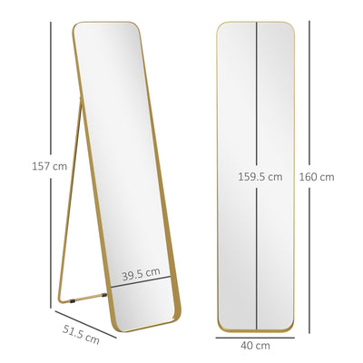 HOMCOM 40 x 160 cm Rectangular Full Length Mirror - Gold Tone 