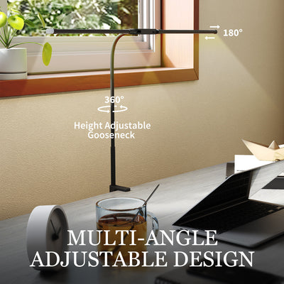 HOMCOM LED Desk Lamp with Clamp, Double Head Table Lamp with 3 Colour Modes & 10 Brightness Levels, Flexible Gooseneck Reading Desk Light with Timer and Memory Function for Study, Office, Work, Black 