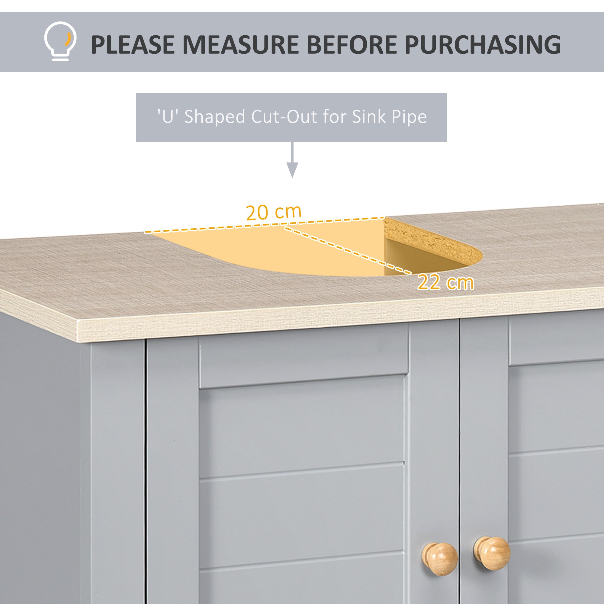 kleankin Under Sink Cabinet, Bathroom Vanity Unit, Pedestal Under Sink Design, Storage Cupboard with Adjustable Shelf, Grey 