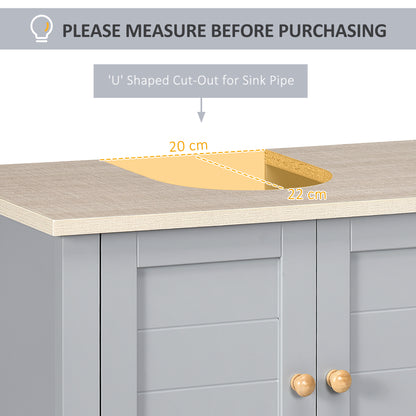 kleankin Under Sink Cabinet, Bathroom Vanity Unit, Pedestal Under Sink Design, Storage Cupboard with Adjustable Shelf, Grey 