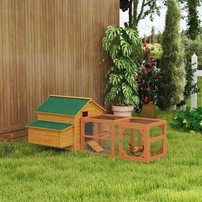 PawHut 2 Piece Wooden Chicken Coop and Run Set, Poultry Run Cage with Nesting Box, Slide-Out Tray, for 4-8 Chickens, Yellow 