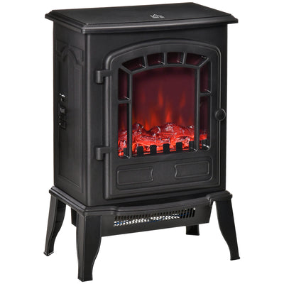HOMCOM Free standing Electric Fireplace Stove, Fireplace Heater with Realistic Flame Effect, Overheat Safety Protection, 1000W/2000W, Black 