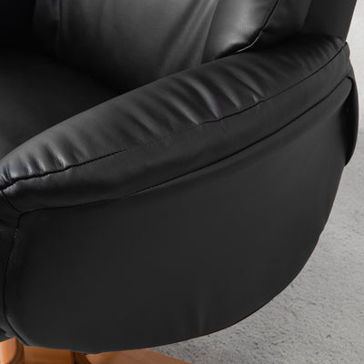 HOMCOM Rocking Recliner Chair with Footstool, PU Leather Recliner Armchair with Wood Base, Upholstered Reclining Chair for Living Room Bedroom, Black 