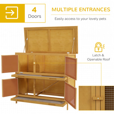 PawHut Double Decker Rabbit Hutch 2 Tier Guinea Pig House Pet Cage Outdoor with Sliding-out Tray, 100 x 47 x 91cm, Yellow 