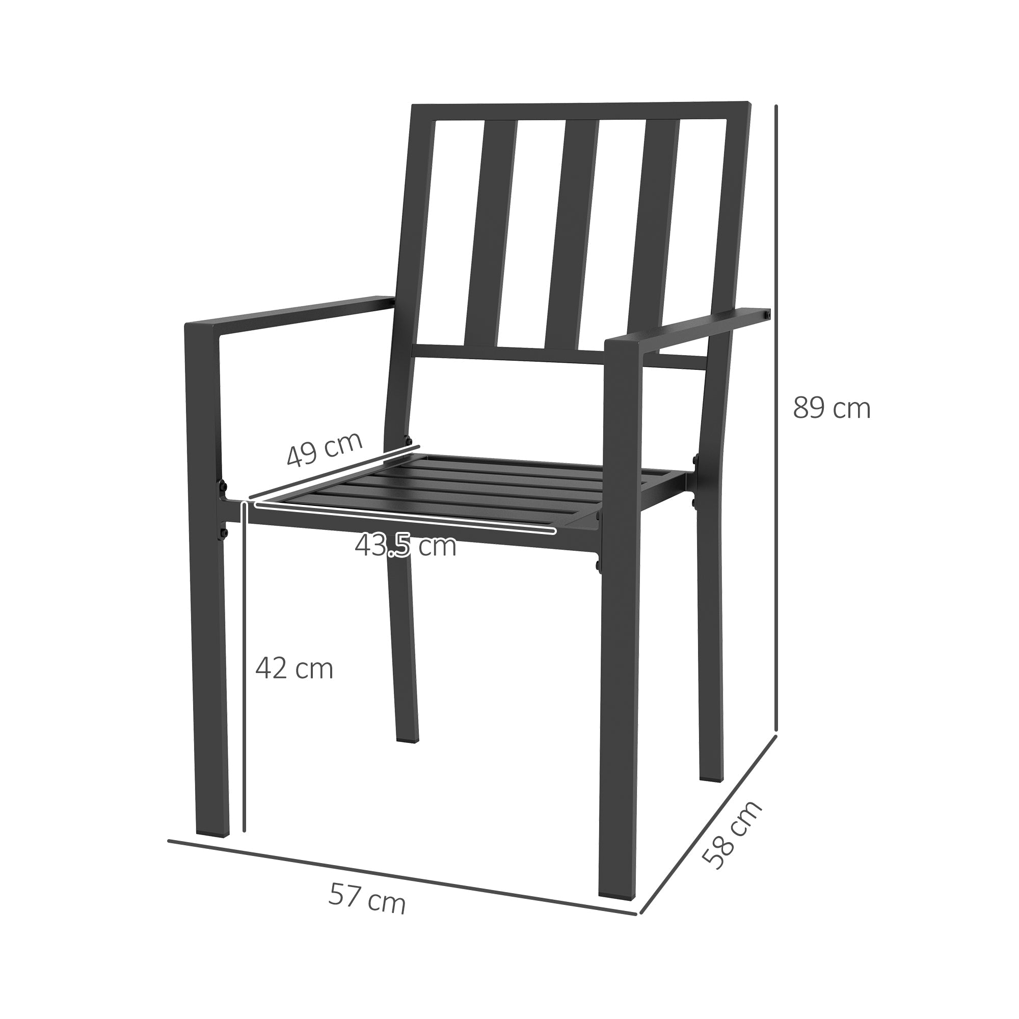 Outsunny Set of Two Minimal Metal Garden Chairs - Black 