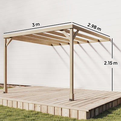Outsunny Lean-To Wooden Pergola Kit, Decorative Garden Gazebo with Stable Structure and Concrete Anchors, 3 x 3 m, Light Brown 