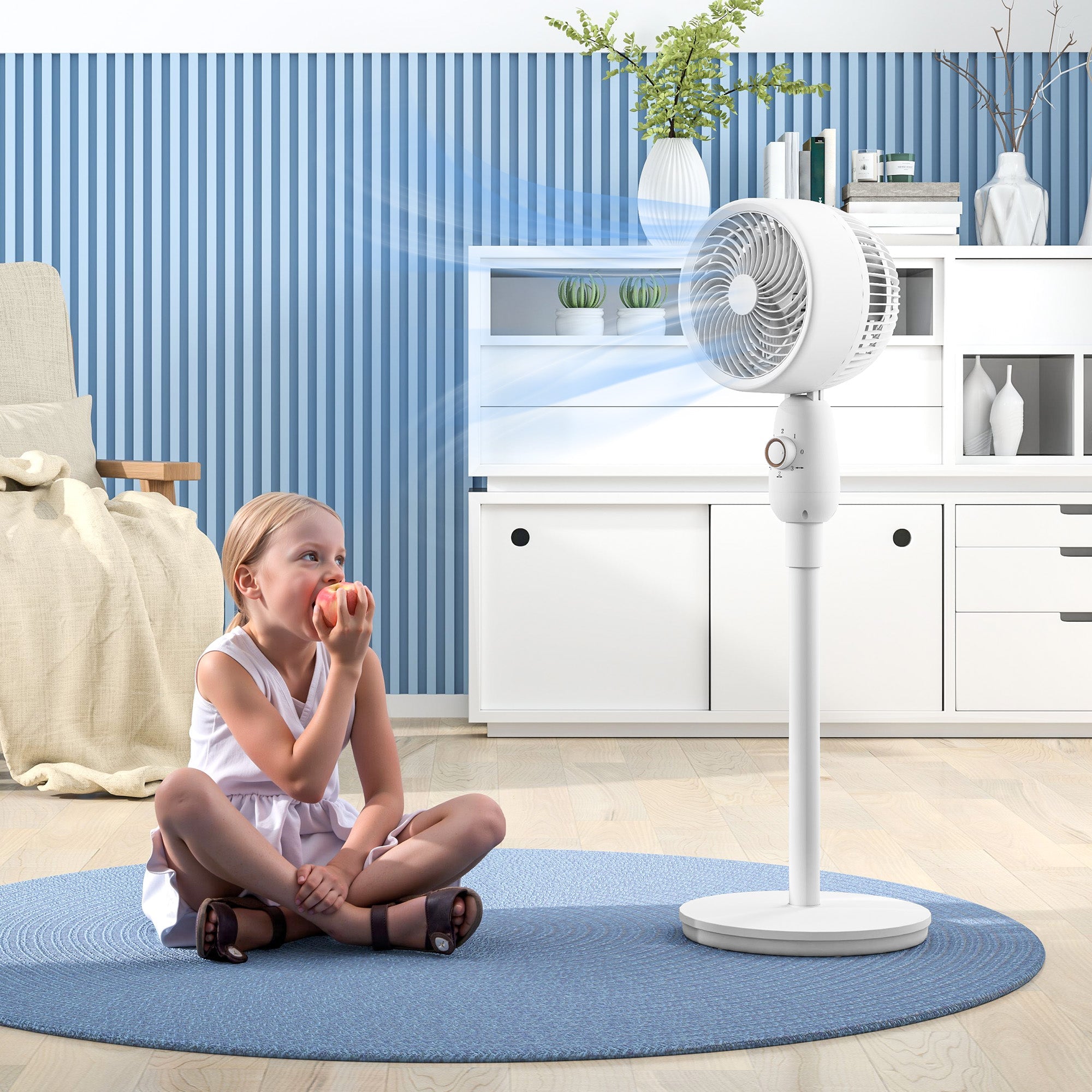 HOMCOM Pedestal Fan, Powerful Air Circulator, 12 Inch Floor Standing Fan with 3 Speed Settings, Oscillating Function for Bedroom, Home and Office, White 