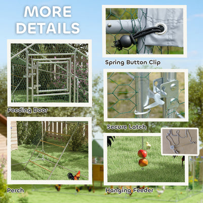 PawHut Walk in Chicken Run w/ Cover, Feeding Door, Hanging Feeder, Perch, for 12-18 Poultry 