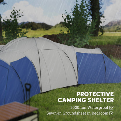 Outsunny 6-9 Man Tent with Bedrooms and Living Room, Accessories Included, Blue 
