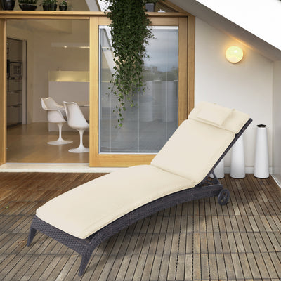 Outsunny Garden Sun Lounger Cushion Replacement Thick Sunbed Reclining Chair Relaxer Pad with Pillow - Cream White 