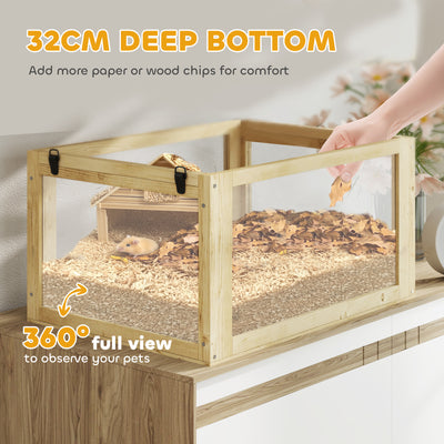 PawHut Wooden Hamster Cage with Detachable 32cm Deep Bottom, Hut, Seesaw, Exercise Wheel, Ramps, 60 x 40 x 75cm 