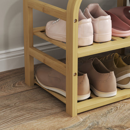 HOMCOM Bamboo Shoe Rack Bench with Padded Seat - Nature Wood Finish 