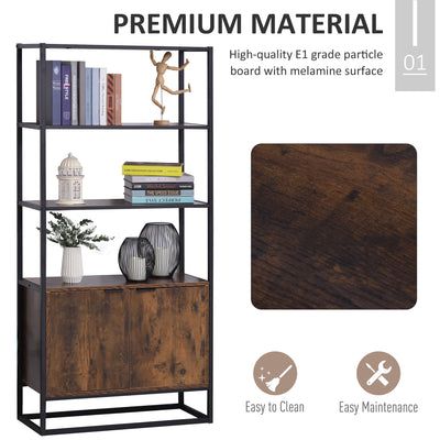 HOMCOM Industrial Bookshelf, Storage Shelf, Large Bookcase with 3 Open Shelves, Multifunctional Rack for Living Room, Office, Rustic Brown and Black 