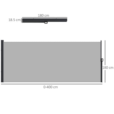 Outsunny Retractable Side Awning, Outdoor Privacy Screen for Garden, Hot Tub, Balcony, Terrace, Pool, 400 x 180cm, Light Grey 