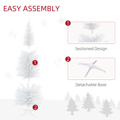 HOMCOM 6ft Unlit Artificial Christmas Tree, Pencil Slim Xmas Tree with Solid Stand and Realistic Branches, White 