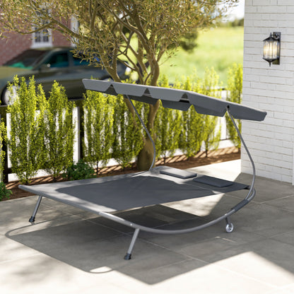 Outsunny Double Outdoor Bed, with Canopy - Light Grey 