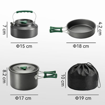 Outsunny Camping Cookware Set for 2-3 People, Ultralight Aluminium Camping Cooking Kit with Anti-Scald Handles, Grey 
