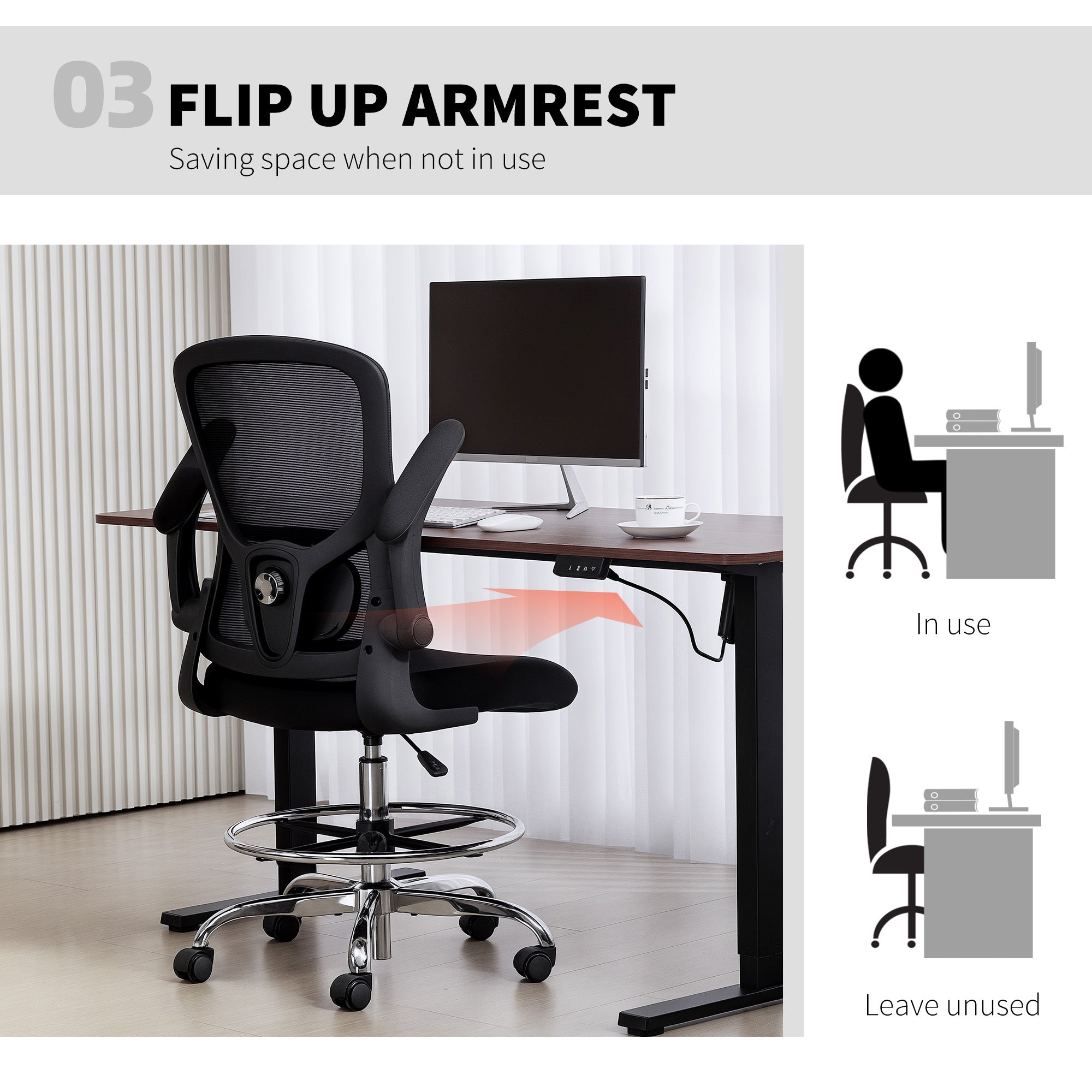 HOMCOM Draughtsman Chair, with Adjustable Lumbar - Black 