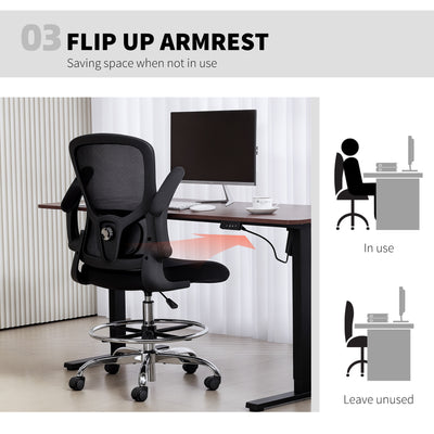 HOMCOM Draughtsman Chair, with Adjustable Lumbar - Black 