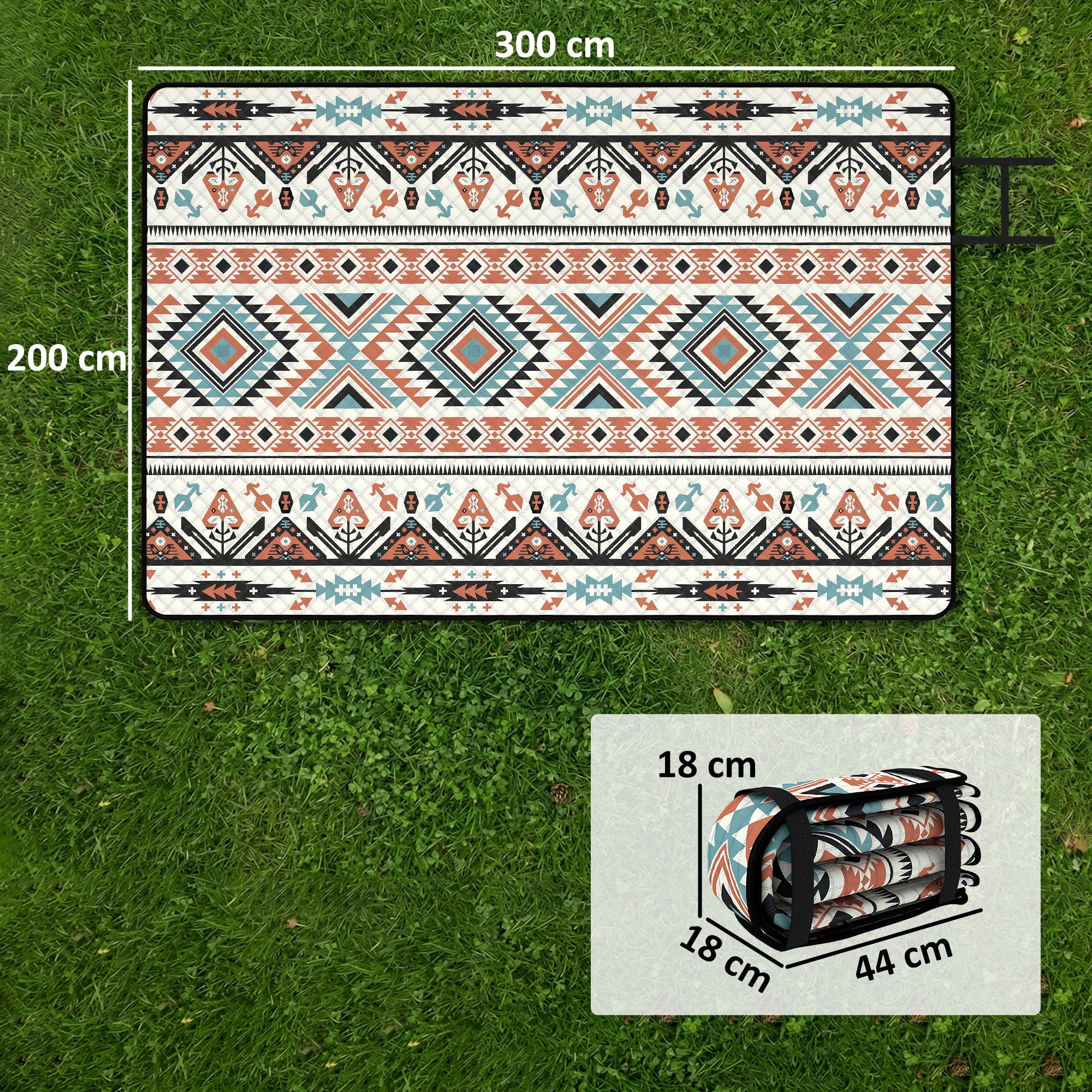 Outsunny Picnic Blanket, 300x200CM Large Beach Blanket Outdoor Picnic Mat with Integrated Strap for Camping, Mix-Colour 