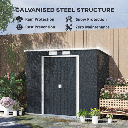 Outsunny 7 x 4ft Galvanised Steel Garden Shed, with Foundation Kit - Dark Grey