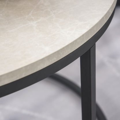 HOMCOM Set of Two Marble-Effect Stacking Tables - Black/White 