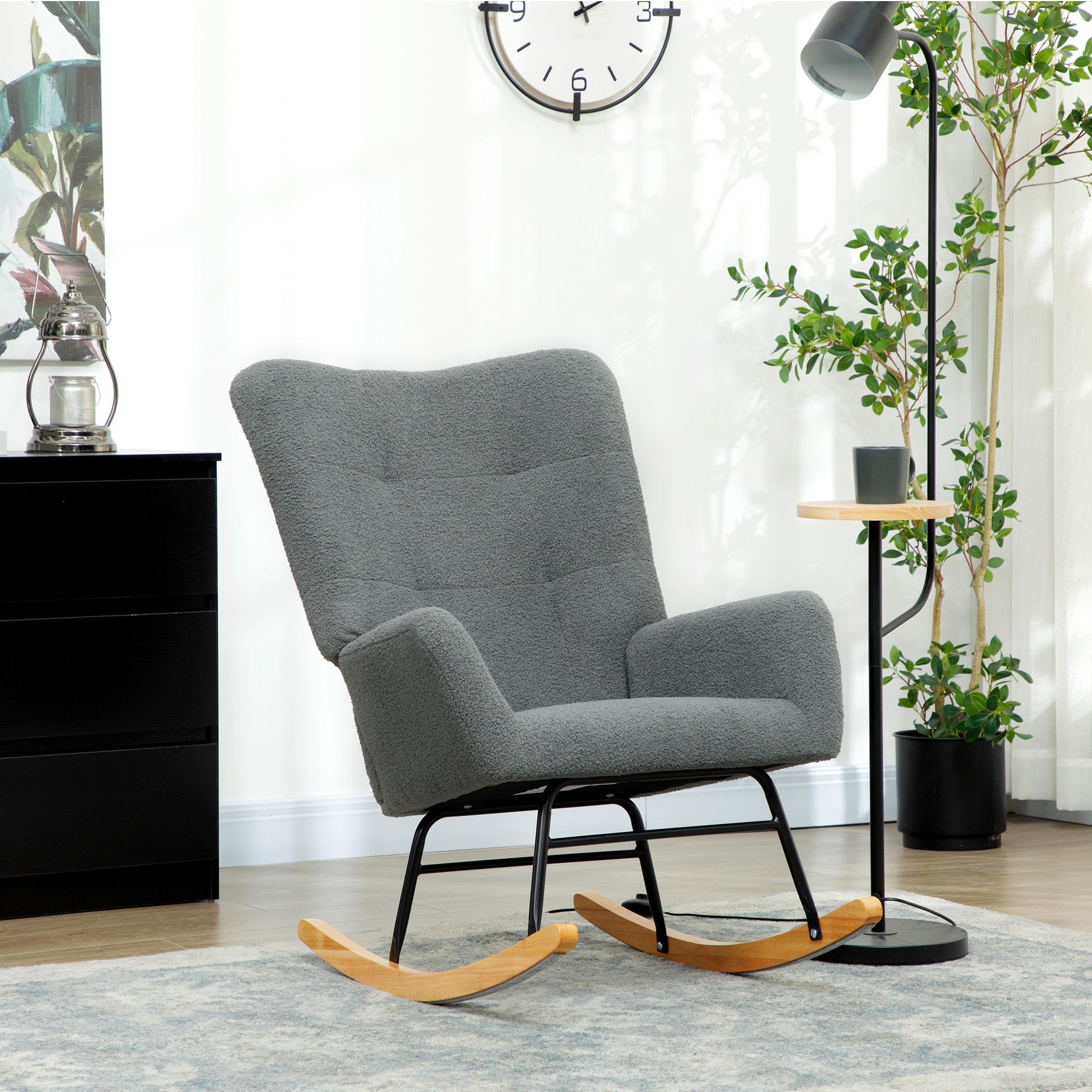 HOMCOM Teddy Fleece Rocking Chair - Grey 
