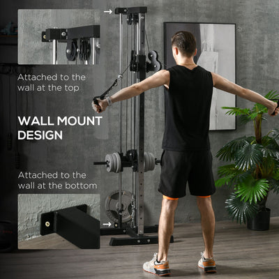 SPORTNOW Wall Mount Cable Machine, 15 Positions Adjustable Cable Crossover Machine Dual Pulley System for Home Gym 