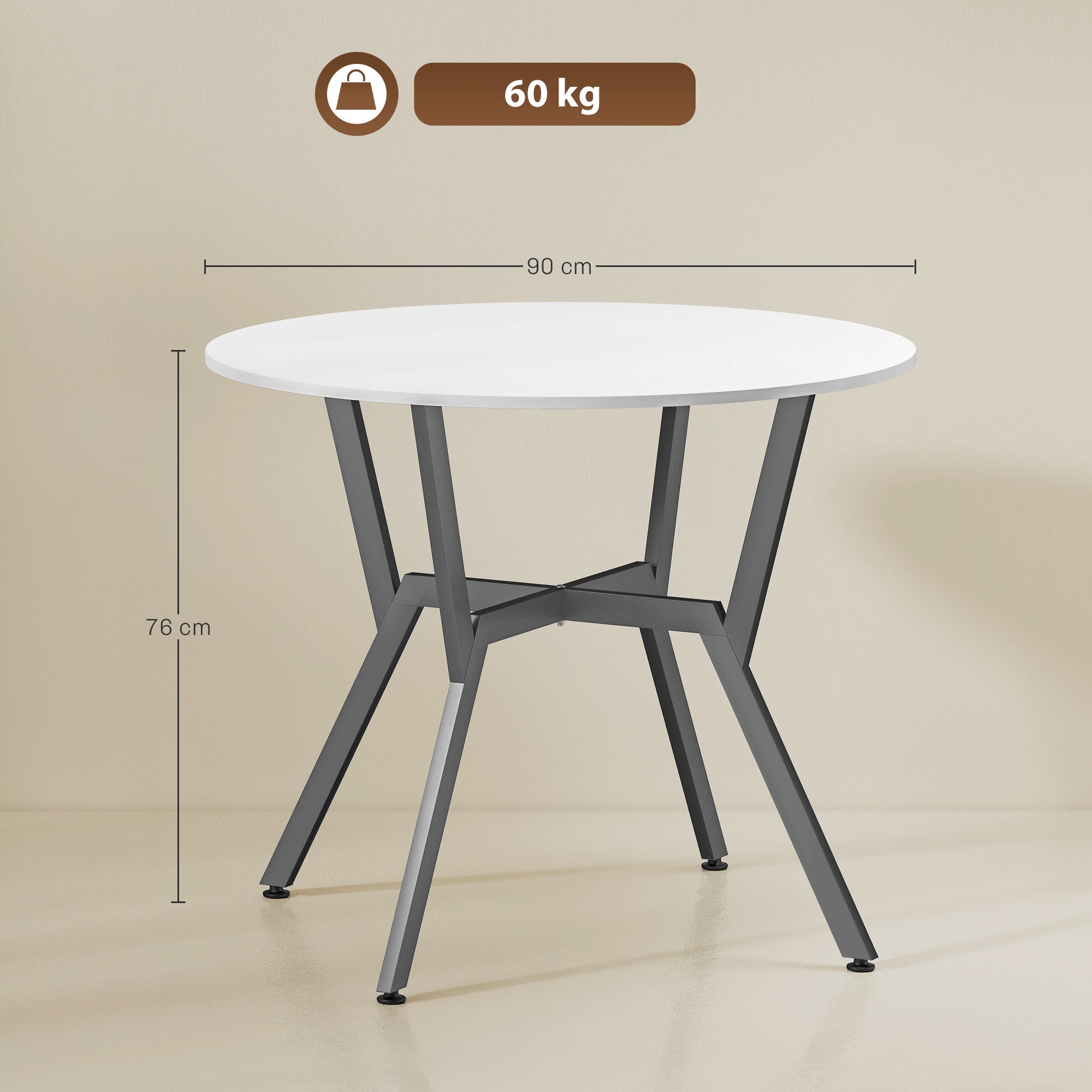 HOMCOM Dining Table, Round Kitchen Table with Black Legs for Living Room, Dining Room 90 x 76 cm, High Gloss White 