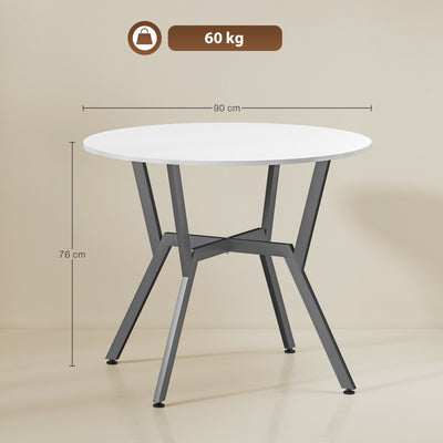 HOMCOM Dining Table, Round Kitchen Table with Black Legs for Living Room, Dining Room 90 x 76 cm, High Gloss White 