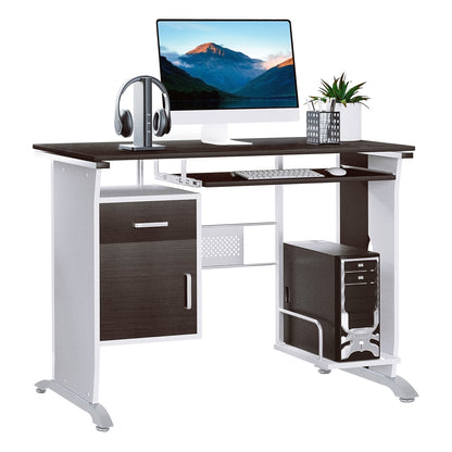 HOMCOM Computer Desk with Sliding Keyboard Tray, Storage Drawers and Host Box Shelf, Home Office Desk, Study Workstation, 100 x 52 x 75cm, Black Walnut 