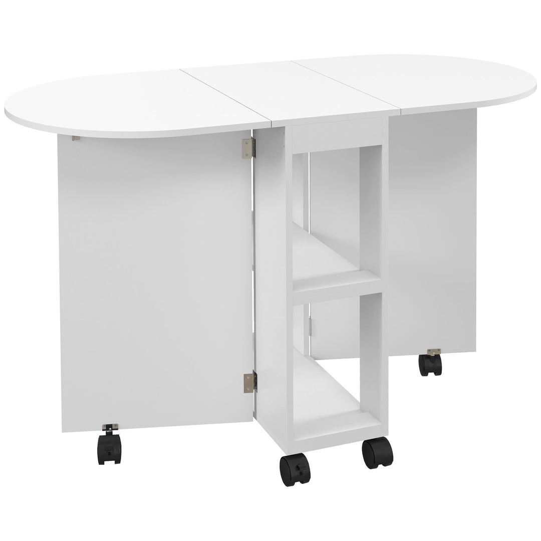 HOMCOM Four-Person Drop Leaf Dining Table, with Wheels - White 