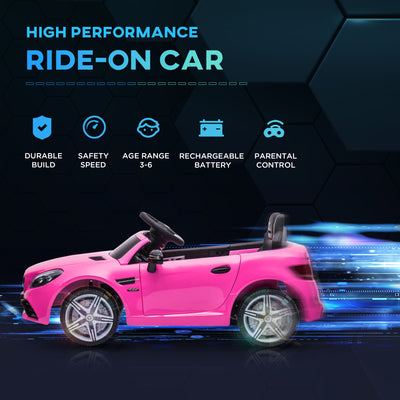 AIYAPLAY Benz SLC 300 Licensed 12V Electric Car for Kids, Kids' Electric Ride on with Parental Remote, Music Lights, Suspension Wheels for 3-6 Years, Pink 