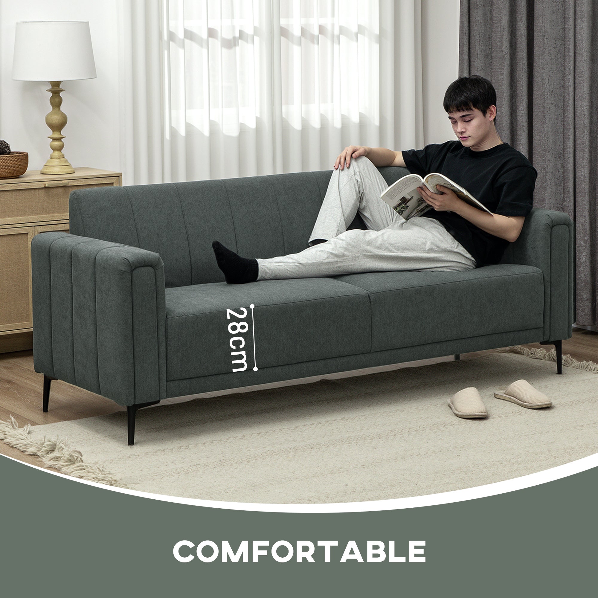 HOMCOM Three-Seater Relaxed Modern Sofa - Grey 