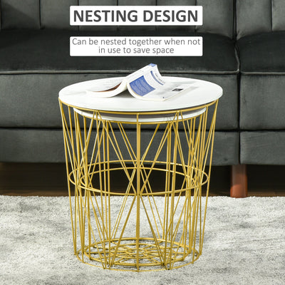 HOMCOM Set of 2 Nesting Side Tables with Storage, Round End Tables Coffee Tables with Steel Frame and Removable Round Top, for Living Room, bedroom, office, White 
