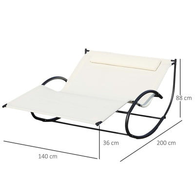 Outsunny Double Sun Lounger, Rocking Lounger Sunbed Daybed with Armrest and Headrest Pillow, for Two, For Outdoor Patio Garden, Cream White 