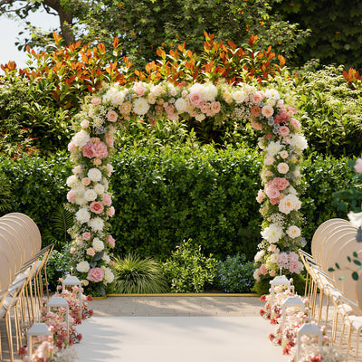 Outsunny Wedding Arch Backdrop Stand, Square Metal Arch Frame with U-shaped Stakes, Gold Wedding Arch, 6.6 FT 