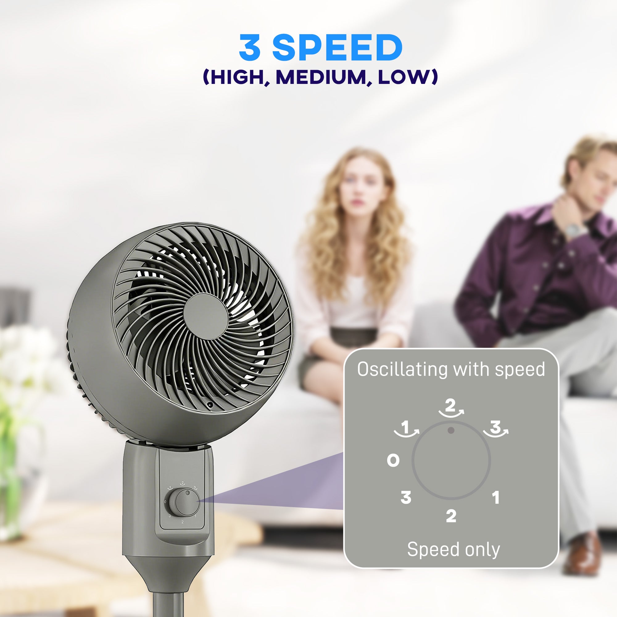 HOMCOM Air Circulator Fan Pedestal Cooling Fan with 3 Speed and Carry Handle, 9 Inch, Grey 