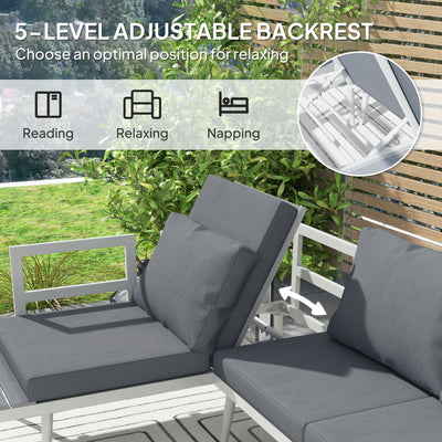 Outsunny 3 Piece Garden Furniture Set with 5-Level Adjustable Lounger, L Shaped Garden Corner Sofa with Cushions, Mesh Seat, Slatted Wood-Grain Table, Outdoor Furniture Set for Conservatory, Grey 
